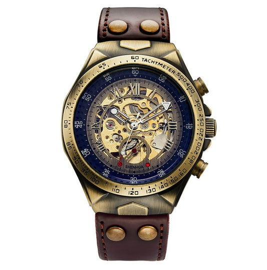 S075 Antique Fully Automatic Mechanical Watch - Brown Strap_0