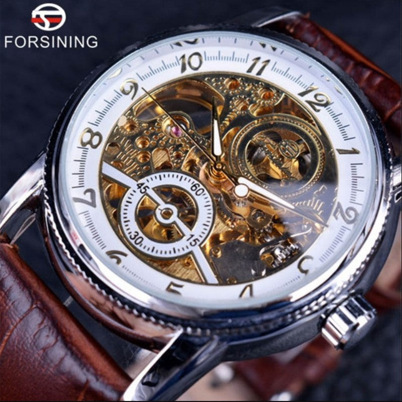 Forsining Hollow Engraving Skeleton Casual Designer Brand Automatic Watches - Black Silver_0