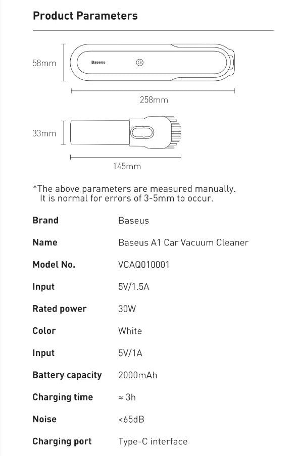 Baseus A1 Car Vacuum Cleaner 4000Pa Wireless Vacuum For Car Home Cleaning - Black_15