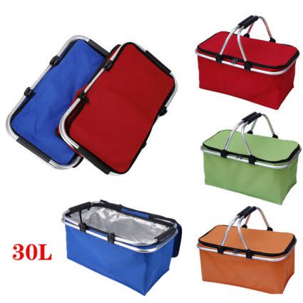 Folding Picnic Camping Shopping Basket Insulated Cooler Cool Hamper Zip Hand Bag Waterproof_0