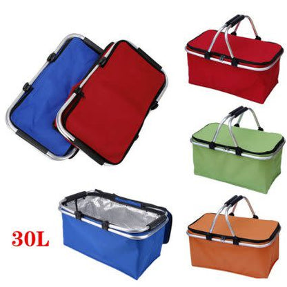 Folding Picnic Camping Shopping Basket Insulated Cooler Cool Hamper Zip Hand Bag Waterproof_0