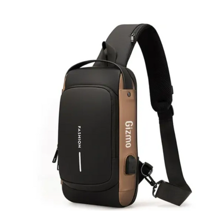 Anti-Theft Lock Sling Chest Bag - Black/Brown_0