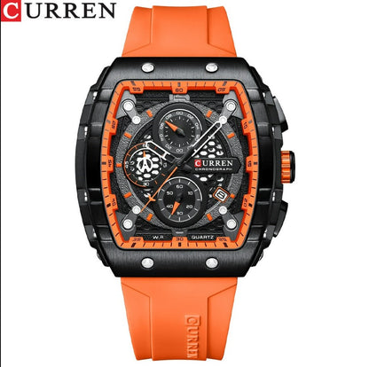 CURREN 8442 Men's Waterproof Six Needle Quartz  Multifunctional Watch Men's Watch - Orange_0
