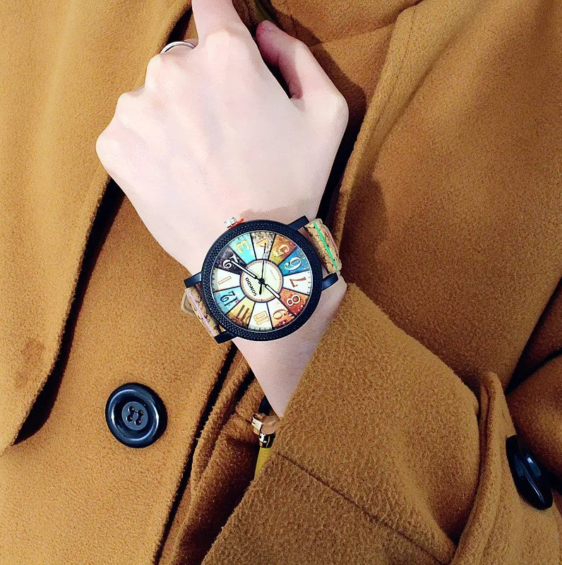 New flower surface wood grain leather watch men & women fashion watch_1